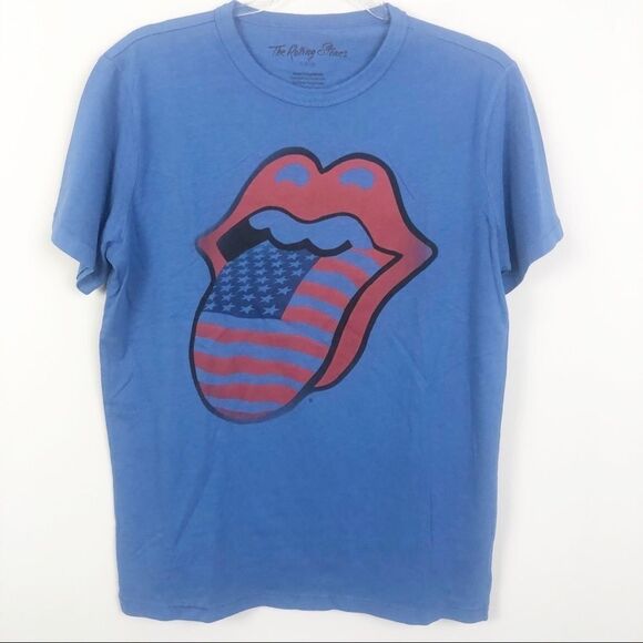 THE ROLLING STONES | Blue American Flag Themed Tee NEW Women’s Size Small - Picture 1 of 9